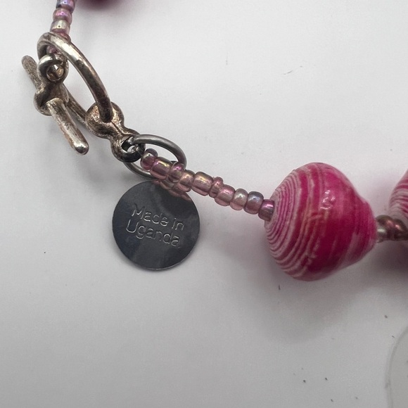 Bead for Life Pink Paper Beads with seed pearl rhinestones Necklace - Picture 11 of 11